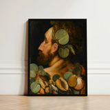 Sea God - Frans Floris Flemish Renaissance Art Print / Canvas Framed Classical Painting Bearded Man Profile Adorned Green Floris’, Charm