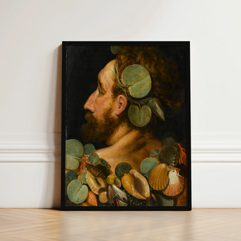 Sea God - Frans Floris Flemish Renaissance Art Print / Canvas Framed Classical Painting Bearded Man Profile Adorned Green Floris’, Charm