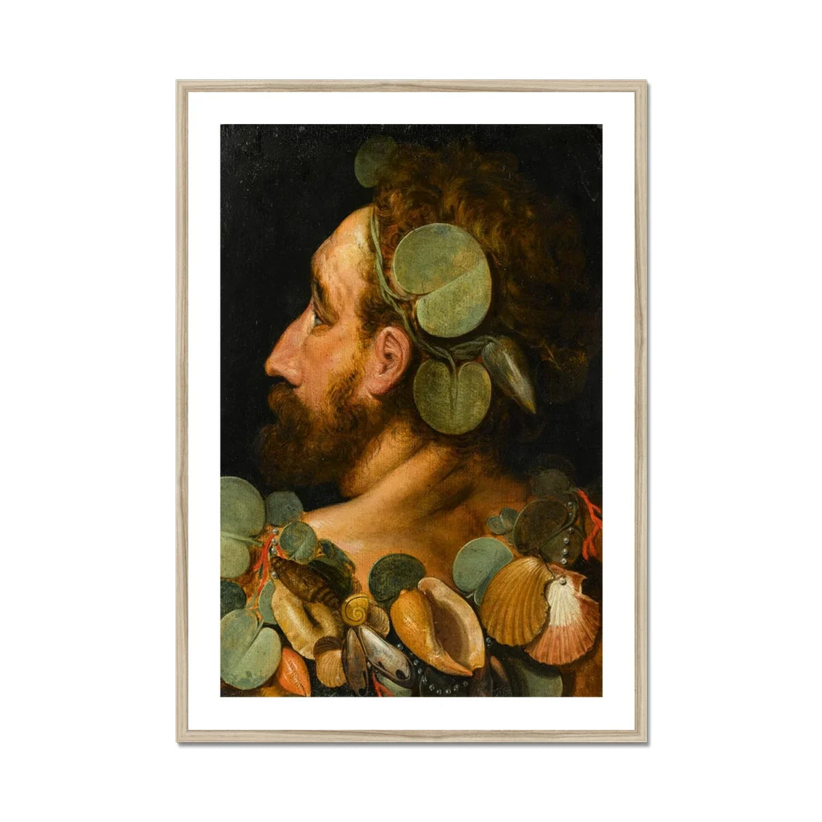 Sea God Frans Floris Flemish Renaissance Art Print, Profile Portrait Decorated Seashells Lime Slices Renaissance Style