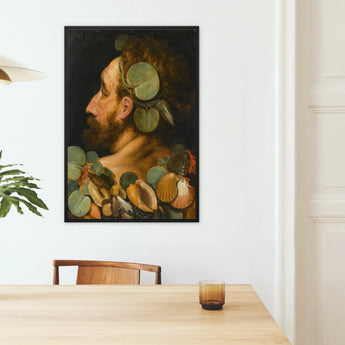 Sea God - Frans Floris Flemish Renaissance Framed Canvas, Classical Life Painting Profile Portrait Adorned Citrus Fruits