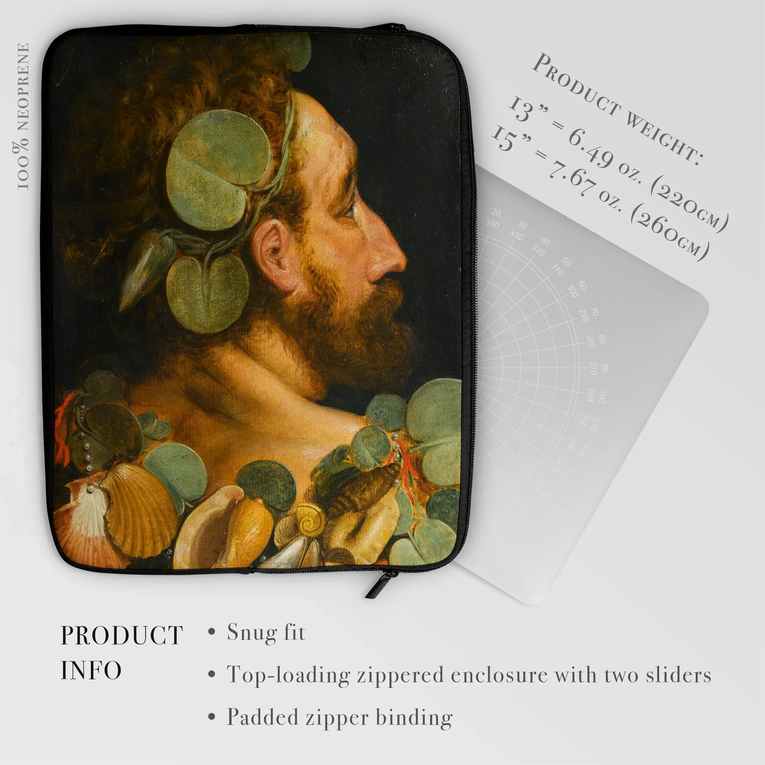 Sea God - Frans Floris Laptop Sleeve, Laptop Sleeve Renaissance-style Portrait Bearded Man Fruit