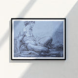 Black-framed Artwork Monochromatic Pencil Sketch Muscular Nude Male Taut Figure Emerges, Graphite Ether, Spectral Strata