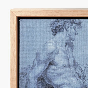 Framed Canvas Print Detailed Charcoal Sketch Muscular Male Taut Figure Emerges, Graphite Ether, Spectral Strata