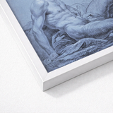 Framed Charcoal Sketch Muscular Nude Male Figure Pose Taut Emerges, Graphite Ether, Spectral Strata