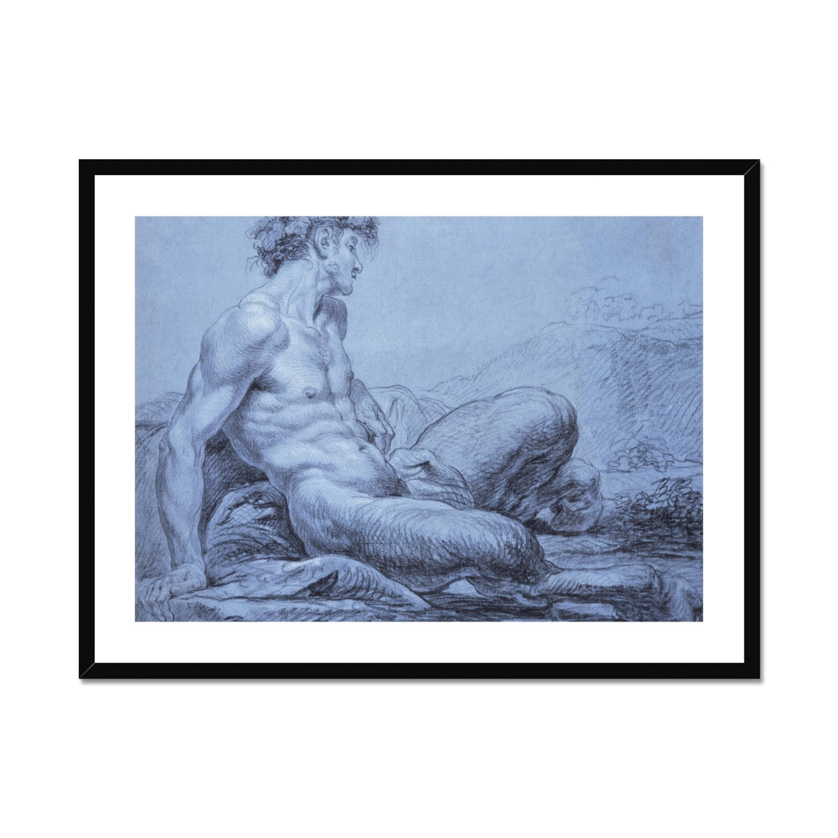 A Seated Faun - Jean Restout Ii (the Younger) Art Print, Framed Male Figure