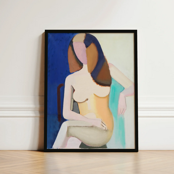Seated Female Model - Vilhelm Lundstrøm Art Print / Canvas Abstract Painting Sleek Black Frame Stylized Geometric Forms, Faceless Nude