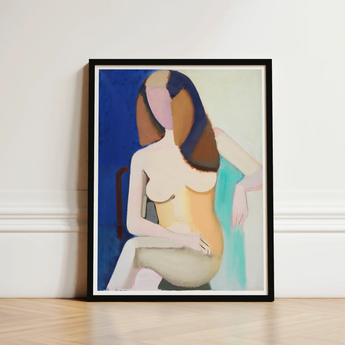 Seated Female Model - Vilhelm Lundstrøm Art Print / Canvas Abstract Painting Sleek Black Frame Stylized Figures Rendered, Faceless Nude