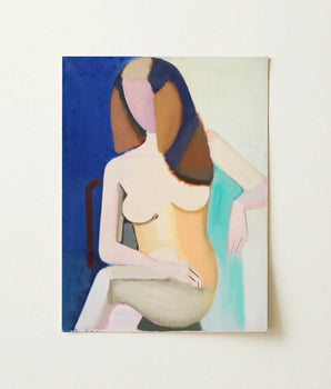 Abstract Painting Seated Nude Figure Stylized Brown Black Vilhelm Lundstrøm, Faceless Folds, Emerges Feels Closer, Sands, Prussian Hair