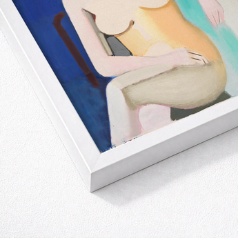 Seated Female Model - Vilhelm Lundstrøm Art Print / Canvas Framed Abstract Painting Stylized Nude Figure Soft Peach, Faceless Folds,