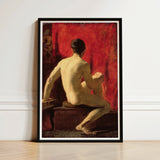 Framed Art Print Nude Male Figure Seated Profile William Etty’s Model, Oil Surface Catches, Torso Illuminated