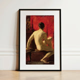 Seated Male Model - William Etty Art Print / Canvas Black-framed Classical Painting Two Nude Figures Etty’s, Oil Surface Catches, Torso