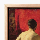 Wood-framed Canvas Print Figure Beige Vibrant Red Background William Etty’s Model, Oil Surface Catches, Torso Illuminated