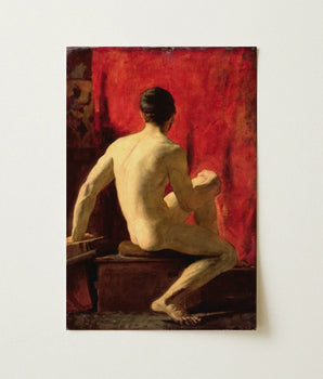 Framed Oil Painting Nude Male Figure Seated Profile William Etty’s Model, Surface Catches, Torso Illuminated