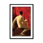 Seated Male Model William Etty Art Print, Framed Painting Nude Man Red Background