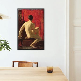 Seated Male Model William Etty Framed Canvas, Framed Painting Male Nude Red Background