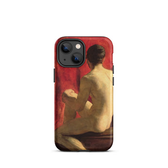 Seated Male Model - William Etty Phone Case Iphone 13 Mini / Matte Red Iphone Case Classical Painting Seated Nude Figure William Etty’s