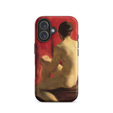 Seated Male Model - William Etty Phone Case Iphone 16 / Matte Red Phone Case Nude Figure Painting William Etty’s Academy, Male Figure, Deep