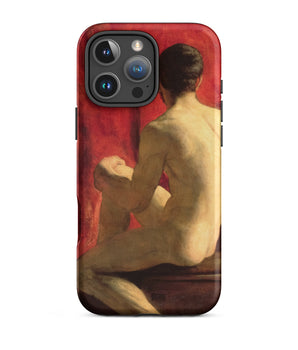 Iphone 16 Pro Max / Matte Seated Male Model - William Etty Phone Case Etty’s Academy, Nude Figure, Deep Carmine Backdrop