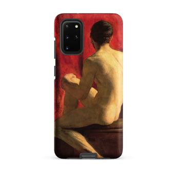 Seated Male Model - William Etty Samsung Case, Galaxy S20 Plus / Matte, Smartphone Case Classical Nude Painting Red Background