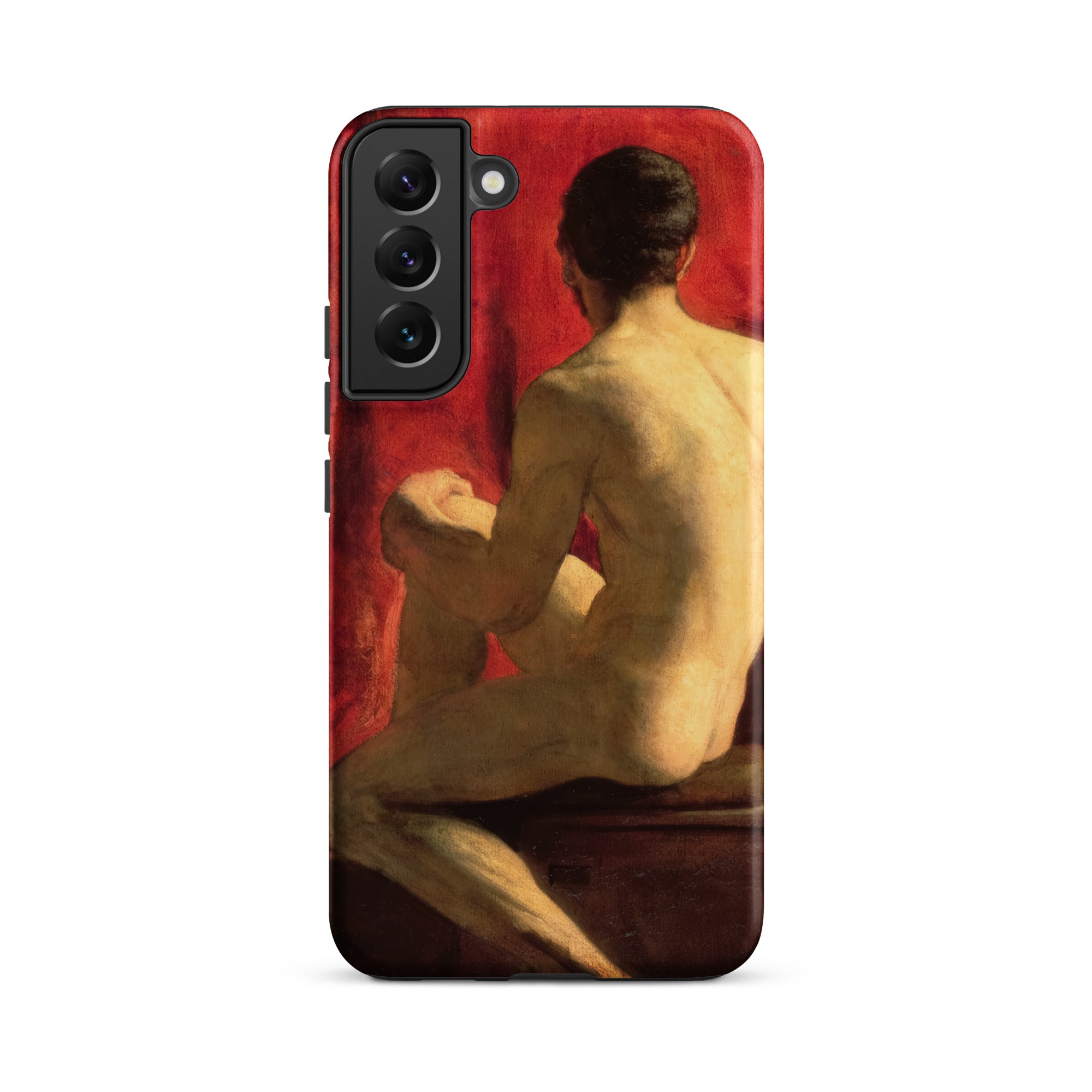 Seated Male Model - William Etty Samsung Case, Galaxy S22 Plus / Matte, Smartphone Case Painting Nude Man Red Background