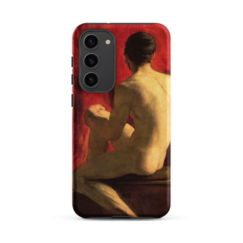 Seated Male Model - William Etty Samsung Case, Galaxy S23 Plus / Matte, Red Black Smartphone Case Nude Male Figure Painting