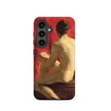 Seated Male Model - William Etty Samsung Case, Galaxy S24 / Matte, Smartphone Case Classical Painting Seated Nude Figure Red