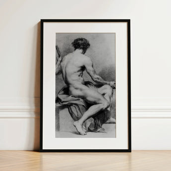 Seated Male Nude - Anton Raphael Mengs Fine Art Print / Canvas, 12x18’’ / 31x46cm / Black Frame / Matboard, Posters Prints & Visual