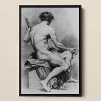 Seated Male Nude - Anton Raphael Mengs Fine-Art-Print / Leinwand, 12x17’’ / A3 / Schwarzer Rahmen, Poster Drucke & Visuelle Kunstwerke, Toby Leon