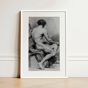 Seated Male Nude - Anton Raphael Mengs Fine Art Print / Canvas, 12x18’’ / 31x46cm / White Frame / Matboard, Posters Prints & Visual