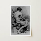Seated Male Nude - Anton Raphael Mengs Fine Art Print / Canvas Framed Black-and-white Sketch Muscular Figure, Ancient Myths Prints