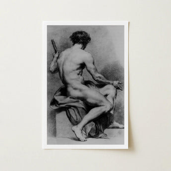 Seated Male Nude - Anton Raphael Mengs Fine Art Print / Canvas Framed Black-and-white Sketch Muscular Figure, Ancient Myths Prints