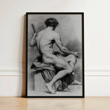 Seated Male Nude - Anton Raphael Mengs Fine Art Print / Canvas Black-framed Charcoal Sketch Muscular Figure, Ancient Myths Prints