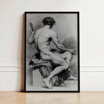 Seated Male Nude - Anton Raphael Mengs Fine Art Print / Canvas Black-framed Charcoal Sketch Muscular Figure, Ancient Myths Prints