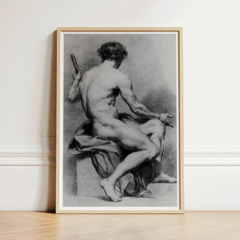 Seated Male Nude - Anton Raphael Mengs Fine Art Print / Canvas Framed Black-and-white Charcoal Sketch Muscular Figure, Ancient Myths Prints