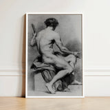 Seated Male Nude - Anton Raphael Mengs Fine Art Print / Canvas Framed Black-and-white Sketch Muscular Figure, Ancient Myths Prints