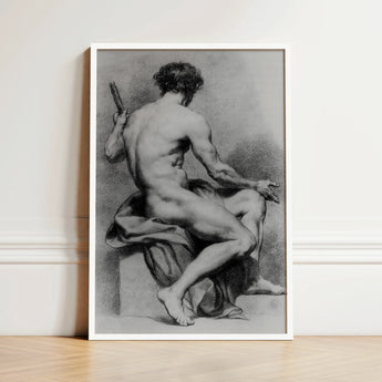 Seated Male Nude - Anton Raphael Mengs Fine Art Print / Canvas Framed Black-and-white Sketch Muscular Figure, Ancient Myths Prints