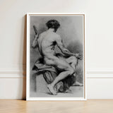 Seated Male Nude - Anton Raphael Mengs Fine Art Print / Canvas Framed Black-and-white Sketch Muscular Figure, Ancient Myths Prints