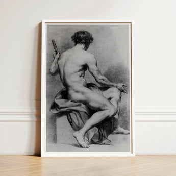 Seated Male Nude - Anton Raphael Mengs Fine Art Print / Canvas Framed Black-and-white Sketch Muscular Figure, Ancient Myths Prints