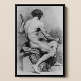 Seated Male Nude - Anton Raphael Mengs Fine Art Print / Canvas Black-framed Charcoal Sketch Muscular Figure, Ancient Myths Prints