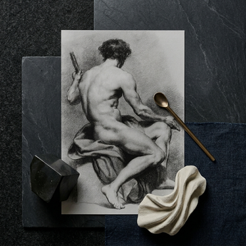 Seated Male Nude - Anton Raphael Mengs Fine Art Print / Canvas Black White Charcoal Sketch Muscular Figure, Ancient Myths Prints