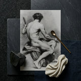 Seated Male Nude - Anton Raphael Mengs Fine Art Print / Canvas Black White Charcoal Sketch Muscular Figure, Ancient Myths Prints