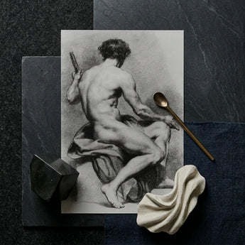 Seated Male Nude - Anton Raphael Mengs Fine Art Print / Canvas Black White Charcoal Sketch Muscular Figure, Ancient Myths Prints