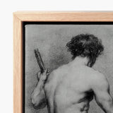 Seated Male Nude - Anton Raphael Mengs Fine Art Print / Canvas Framed Charcoal Sketch Muscular Figure Curly Hair Rendered, Ancient Myths