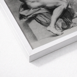 Seated Male Nude - Anton Raphael Mengs Fine Art Print / Canvas White Framed Charcoal Sketch Figure Draped Fabric, Ancient Myths Prints