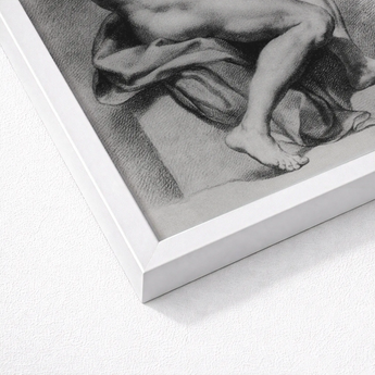 Seated Male Nude - Anton Raphael Mengs Fine Art Print / Canvas White Framed Charcoal Sketch Figure Draped Fabric, Ancient Myths Prints