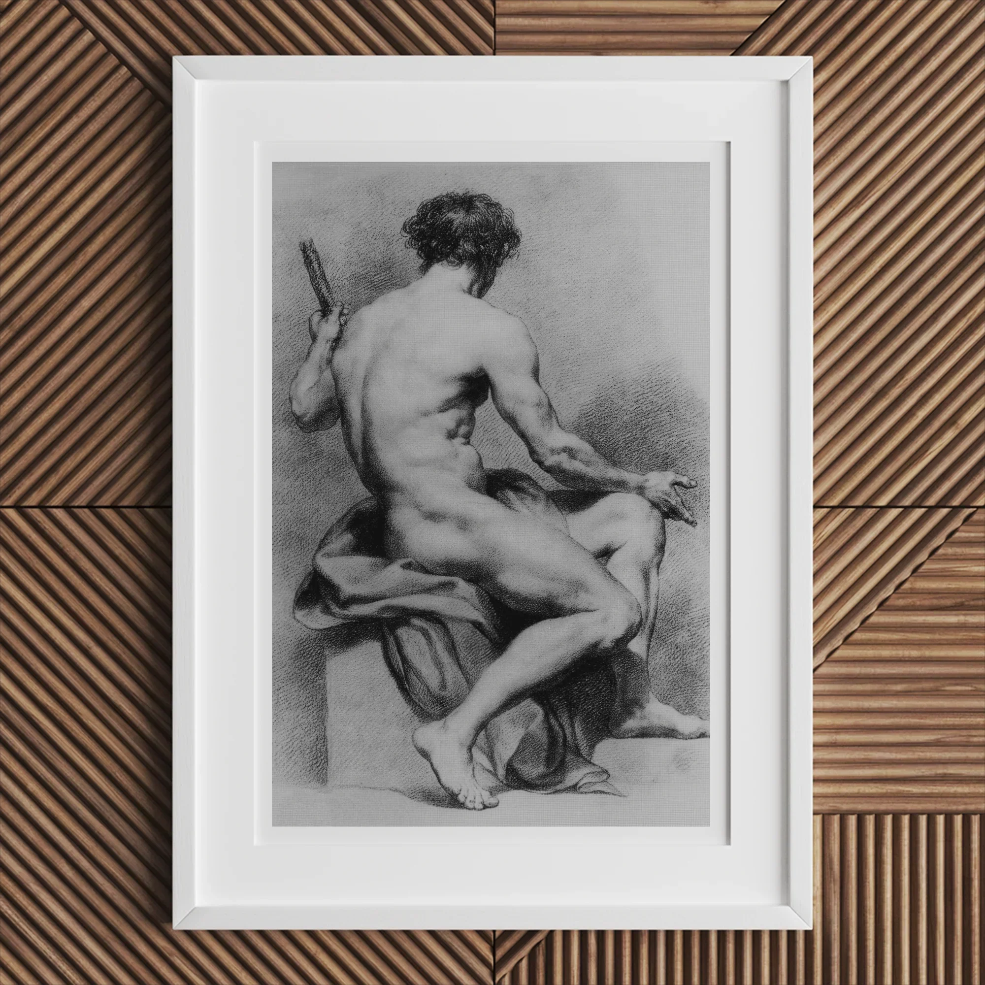 Seated Male Nude - Anton Raphael Mengs Fine Art Print, Framed Charcoal Nude Male Figure