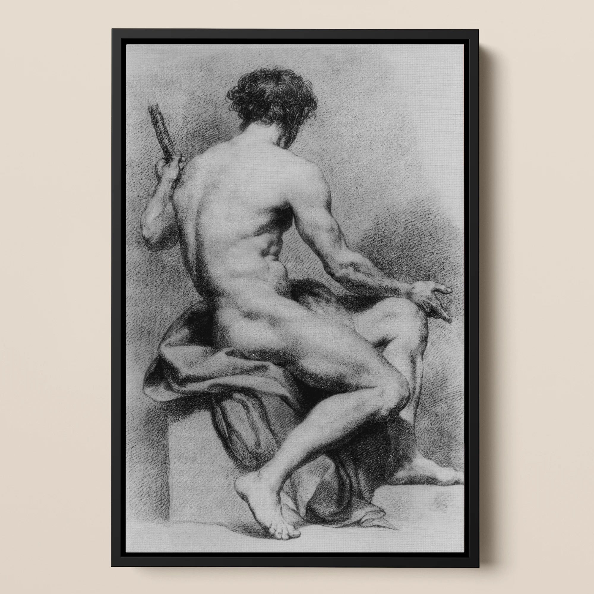 Seated Male Nude - Anton Raphael Mengs Framed Canvas, Framed Charcoal Nude Male Figure