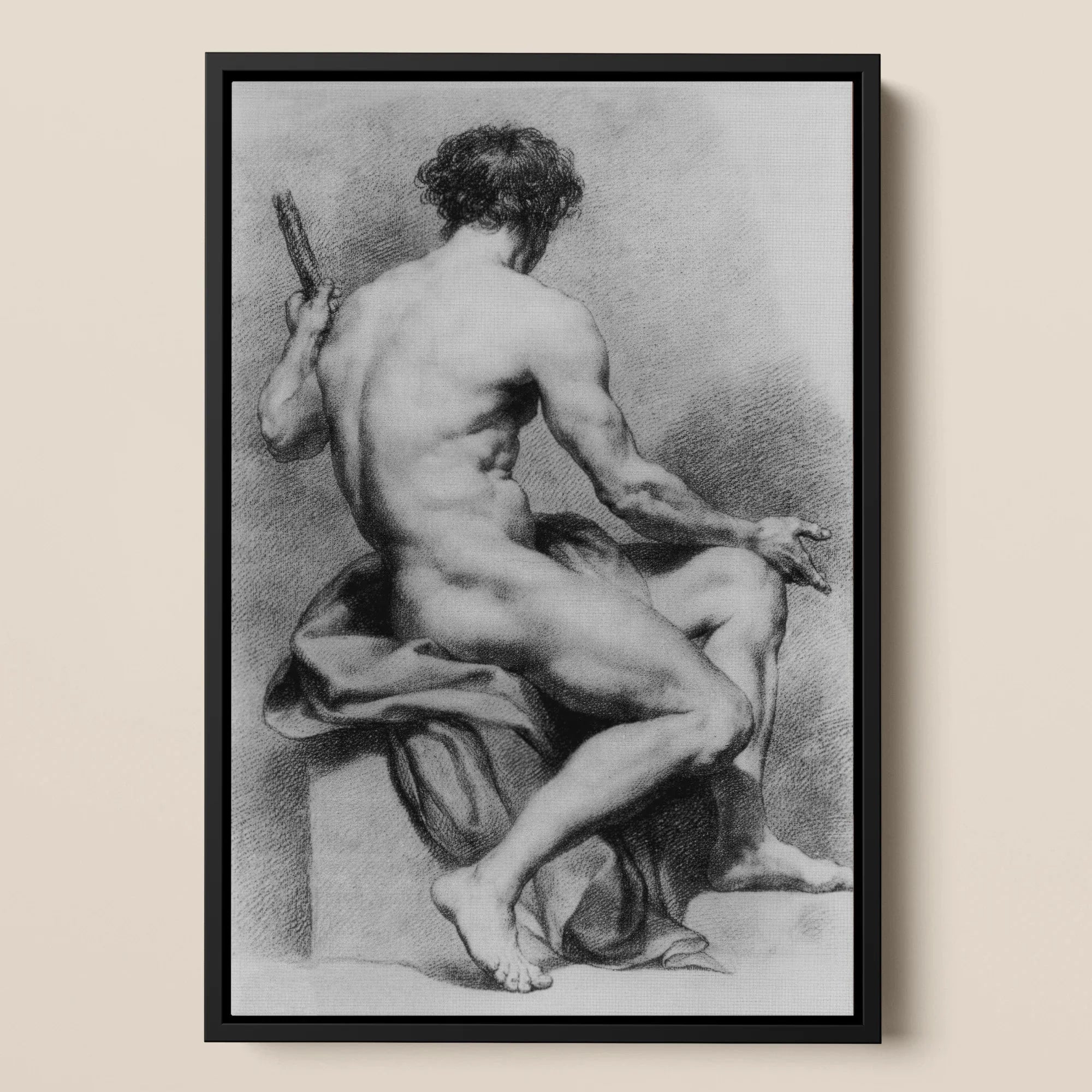 Seated Male Nude - Anton Raphael Mengs Framed Canvas, Framed Charcoal Nude Male Figure