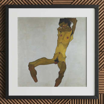 Seated Male Nude (self Portrait) - Egon Schiele Art Print, 12x12’’ / 31x31cm / Black Frame / 2’’ Matboard, Posters Prints & Visual Artwork,