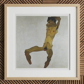 Seated Male Nude (self Portrait) - Egon Schiele Art Print, 12x12’’ / 31x31cm / Natural Frame / 2’’ Matboard, Framed Painting Nude Human